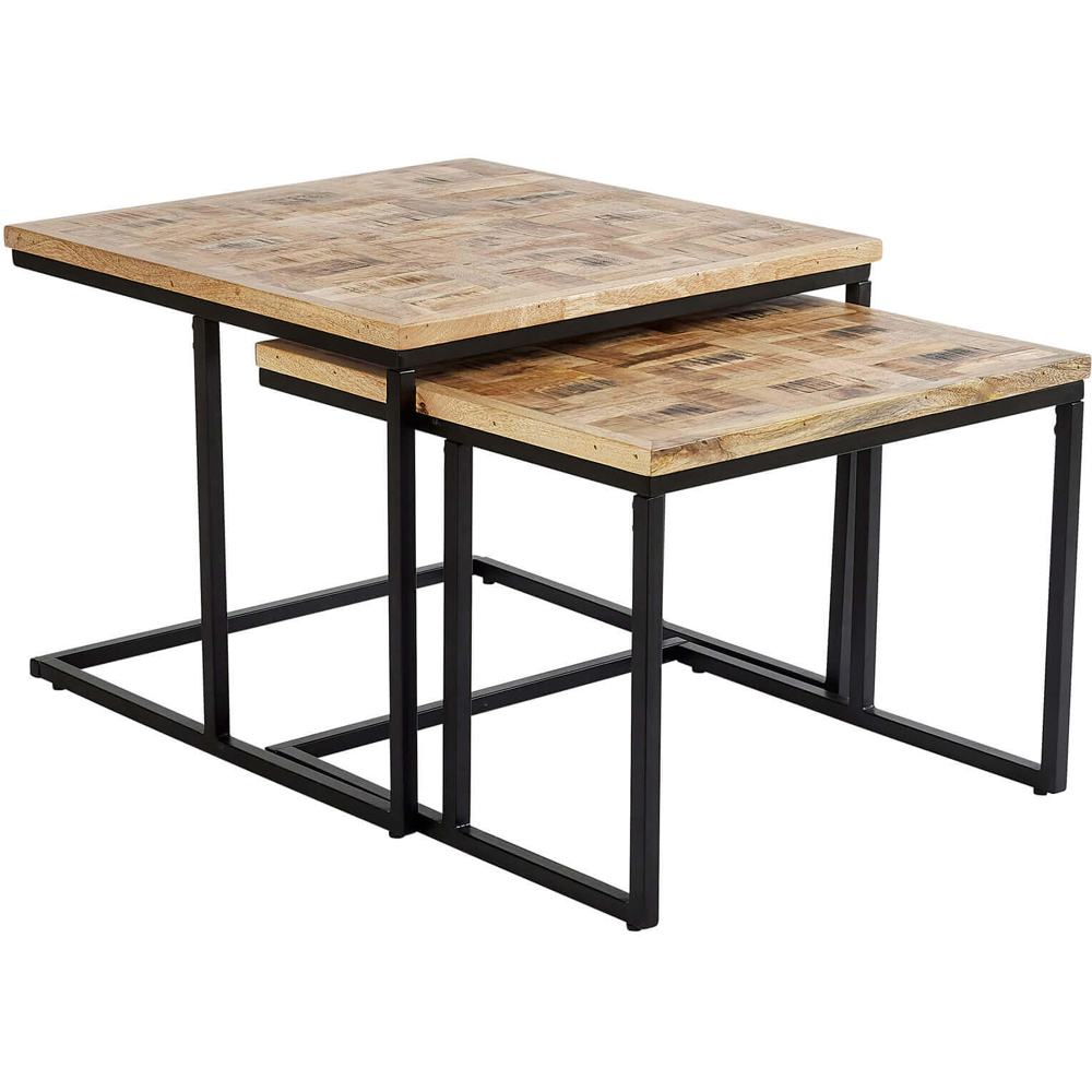 Home Source Reno Mango Wood and Metal Square Nest of Tables Set of 2 Image 2