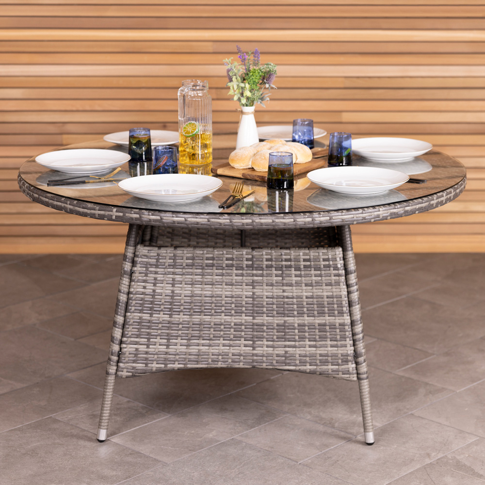 Charles Bentley Rattan 6 Seater Dining Table Grey Image 3
