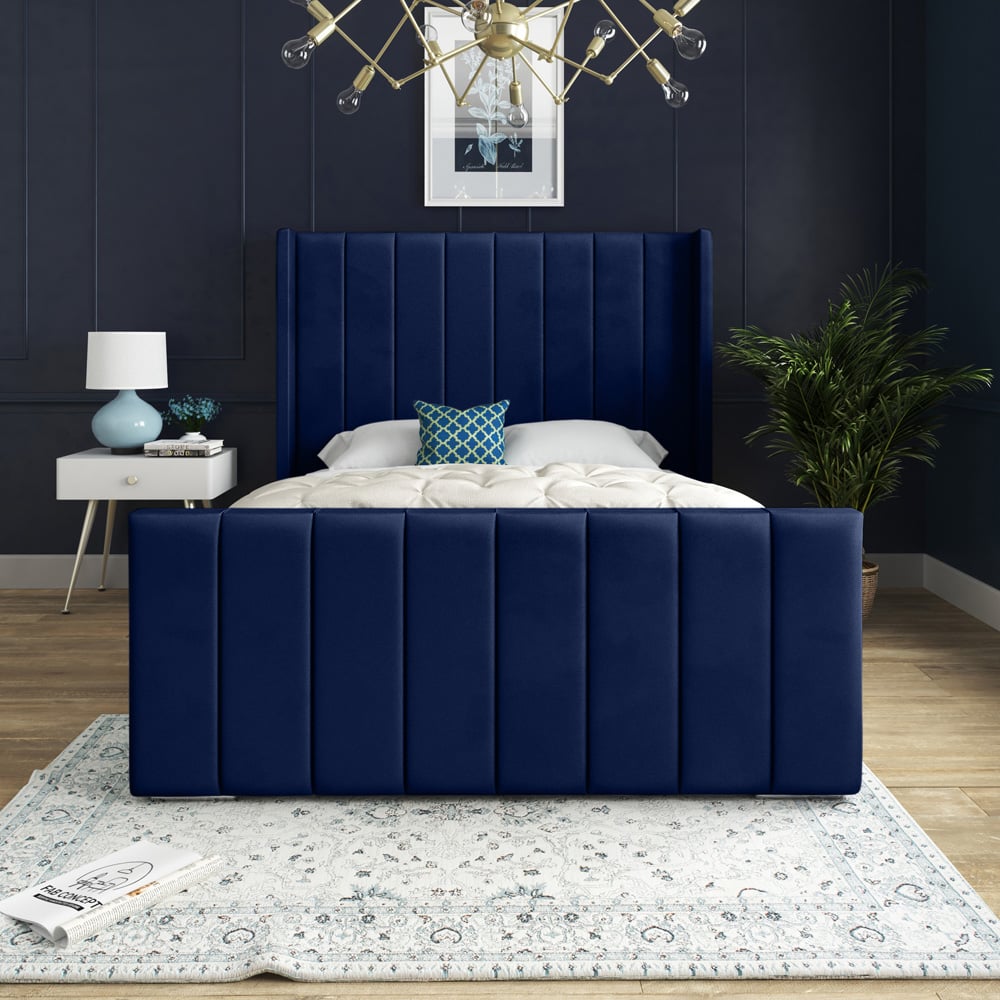 DS Living Oxford Single Blue Soft Plush Velvet Bed Frame Image 3