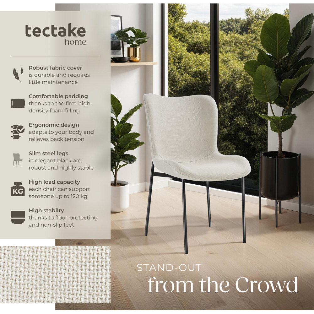 tectake Tessa Set of 6 Off White and Black Woven Fabric Padded Dining Chair Image 8