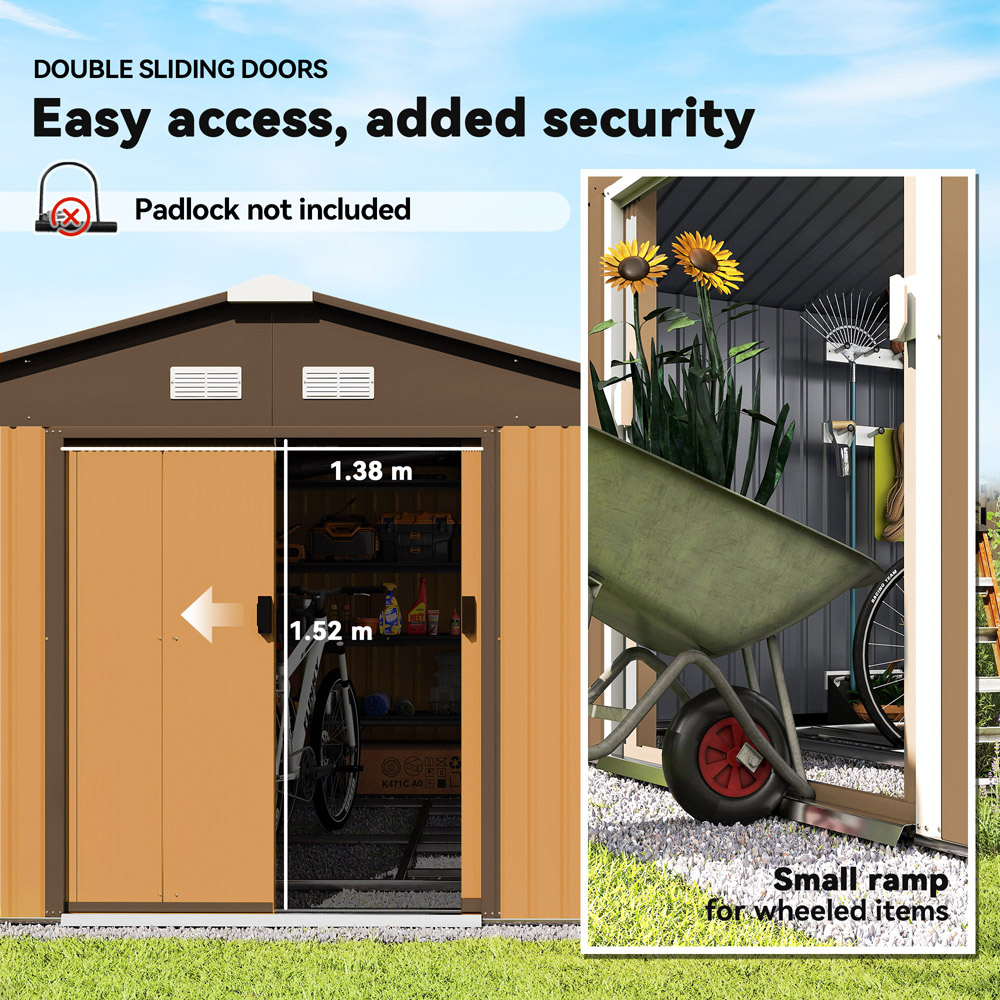 Outsunny 13 x 11ft Brown Metal Apex Garden Shed Image 4