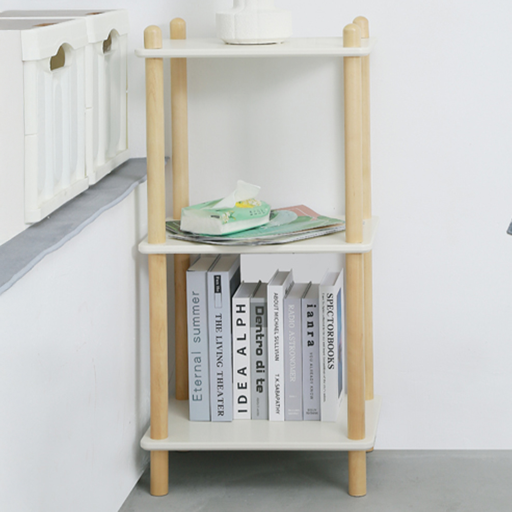 FurnitureHMD 3 Shelf White and Natural Bookcase Image 1