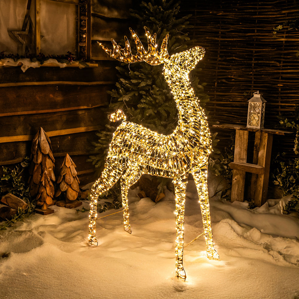 The Christmas Centre 960 Warm White LED Micro Lights Pre-Lit Gold Laser Lit Deer 120cm Image 5