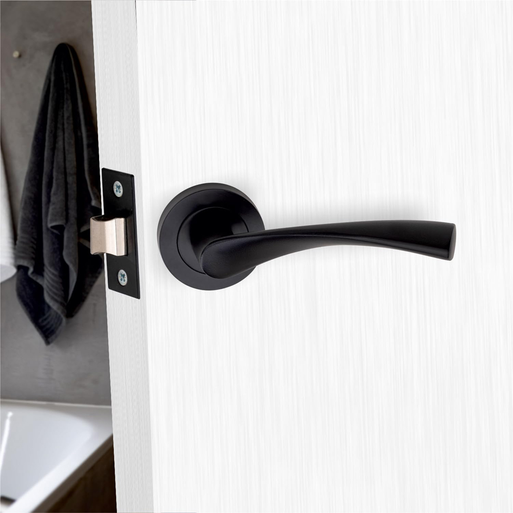 Golden Grace Matt Black Astrid Key Lock Door Handle Pair Image 2