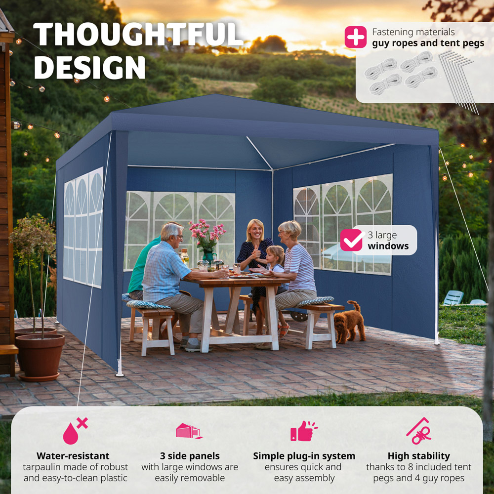 tectake Baraban Blue 3 Side Panel Gazebo Image 3