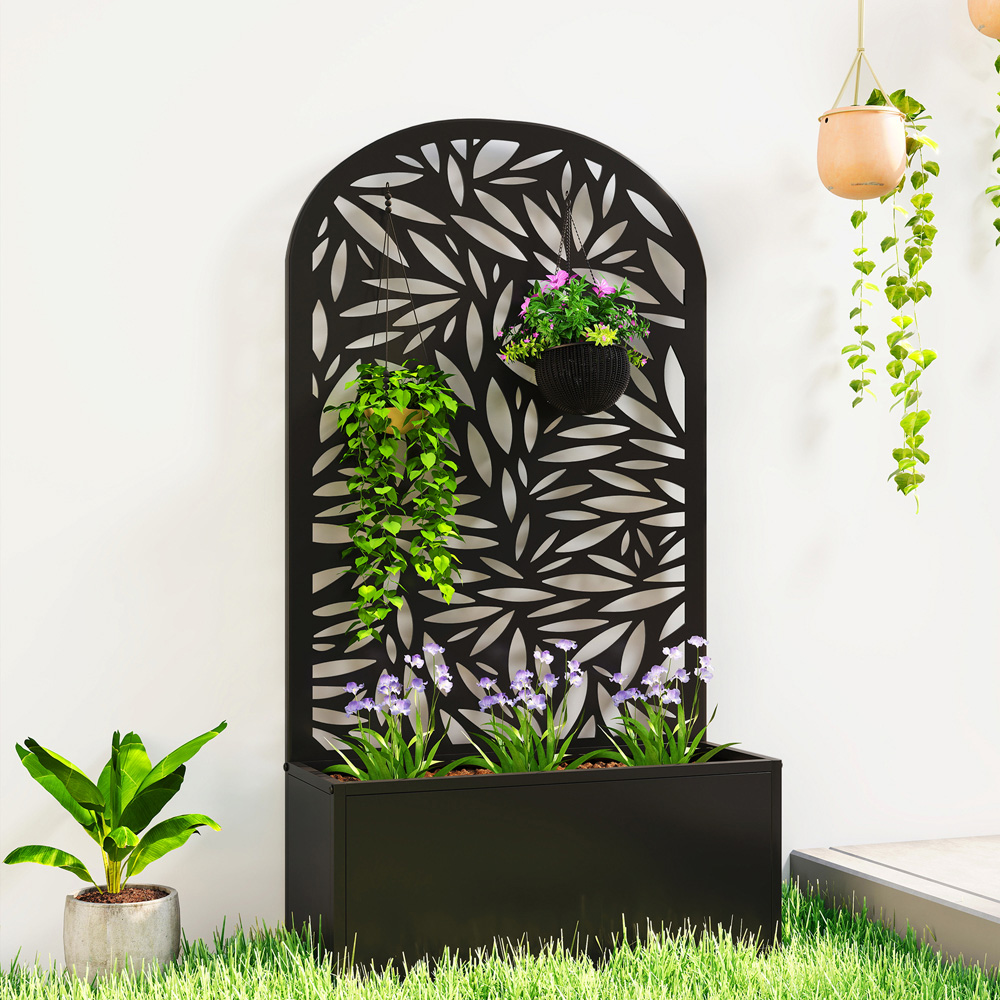 Outsunny Black Metal Raised Garden Bed with Trellis 113 x 23 x 61cm Image 2