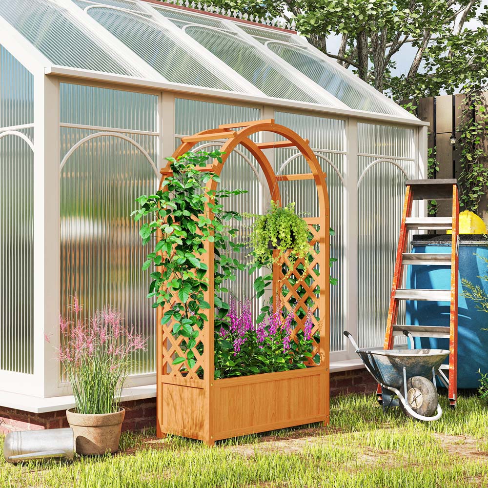 Outsunny Wooden Raised Garden Bed with Trellis Image 2