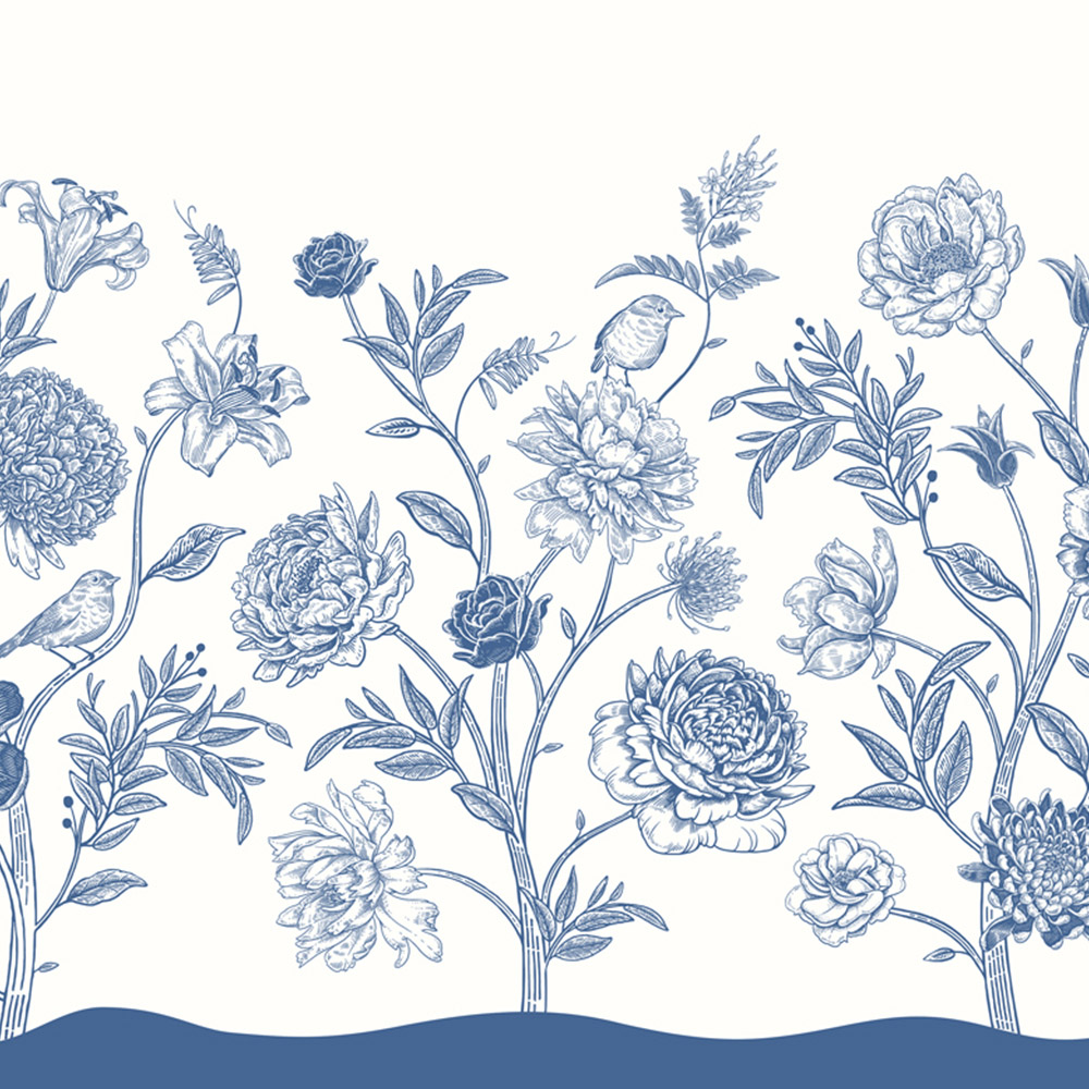 Origin Murals Jacobean Rose Trail Blue Wall Mural Image 2