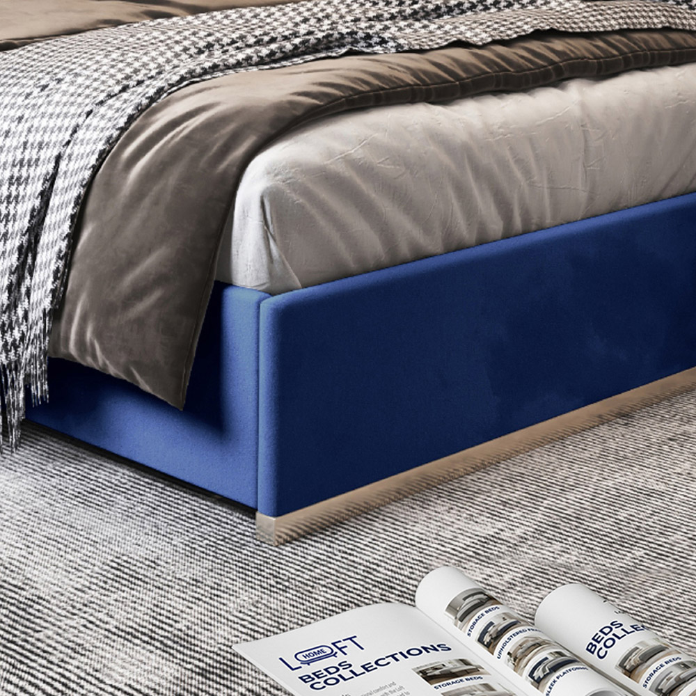 Bentley Blue Small Double Velvet Upholstered Metal Bed Frame with Panelled Headboard Image 4