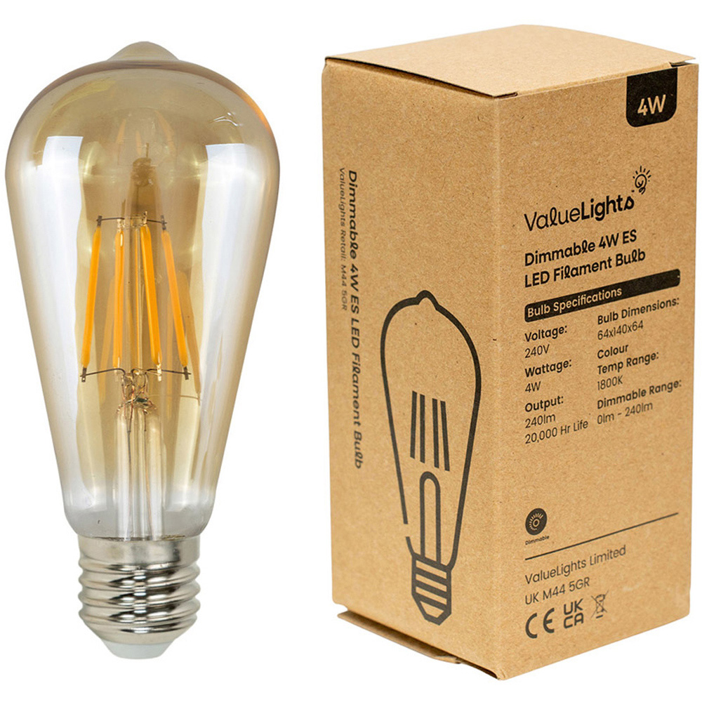 ValueLights Vintage 4W 1800K Warm White E27 Amber Glass Light Bulb 5 Pack Image 3
