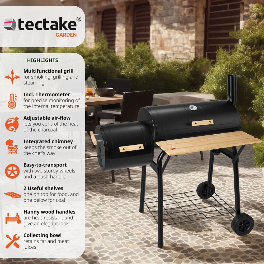 tectake Black Multi Function BBQ with Temperature Display Image 5