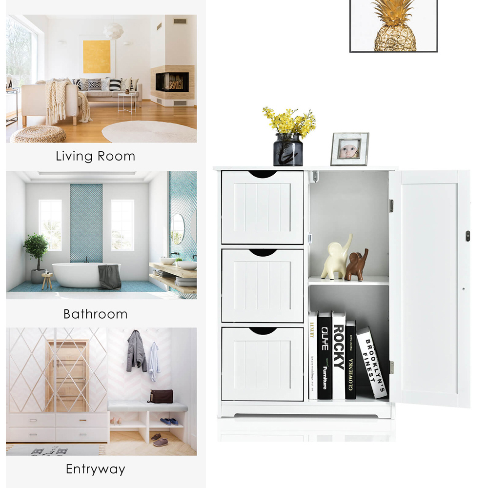 Costway Single Door 3 Drawer White Freestanding Bathroom Cabinet Image 6