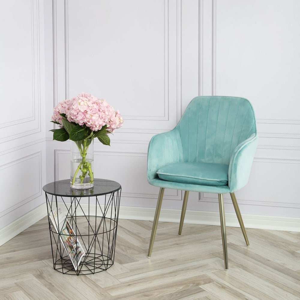 Muse Blue Velvet Accent Chair with Golden Legs Set of 2 Image 6