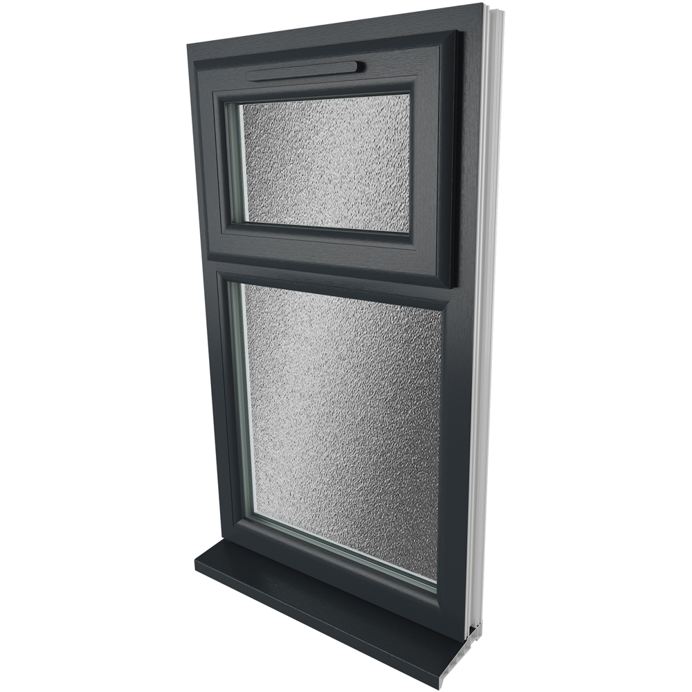 Crystal uPVC Triple Glazed Window Top Hung Over Fixed Light Grey White Obscure Glass 905x965mm Image 9