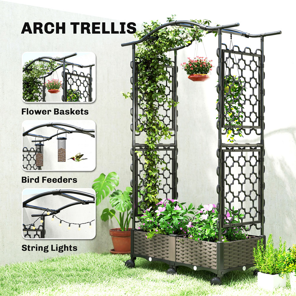 Outsunny Black Plastic Raised Garden Bed with Trellis 155 x 40 x 102cm Image 8