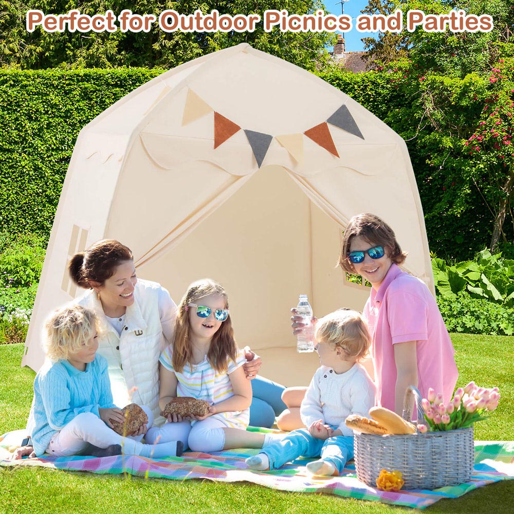 Costway 3 Person Extra Large Kids Play Tent with Lights Beige Image 3