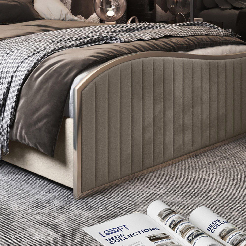 Brixton Silver Super King Size Velvet Upholstered Metal Bed Frame with Wave Headboard Image 4