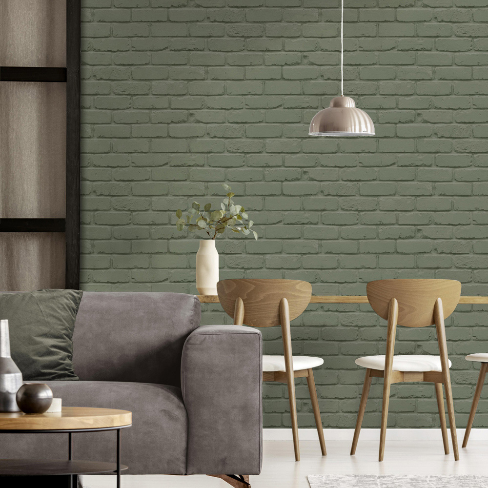 Fine Decor Painted Brick Sage Wallpaper Image 6