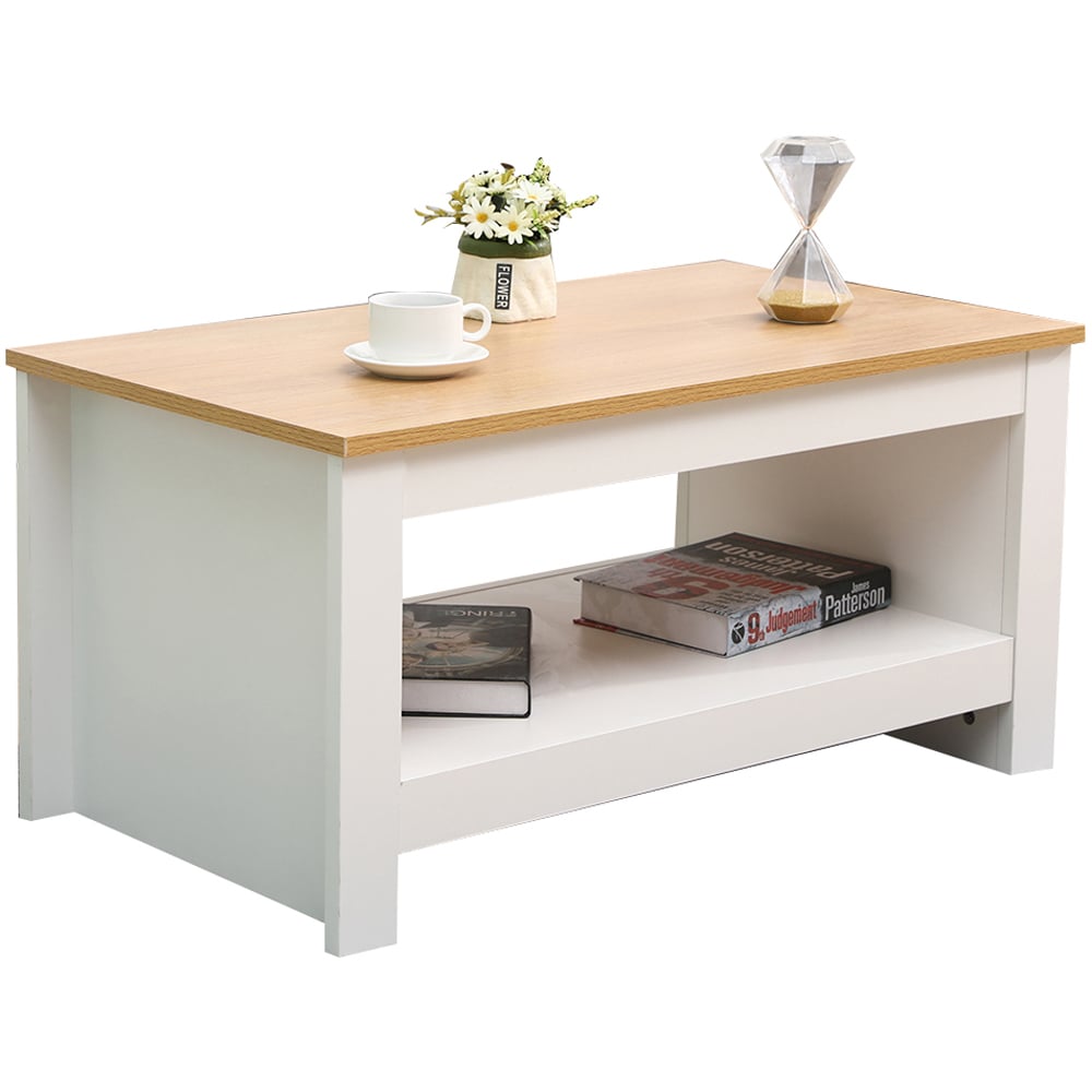 FurnitureHMD Single Shelf White and Oak Effect Wooden Coffee Table Image 2