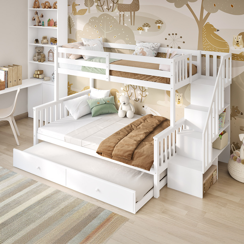 Flair Tag Triple White Staircase Bunk Bed with Trundle Image 4
