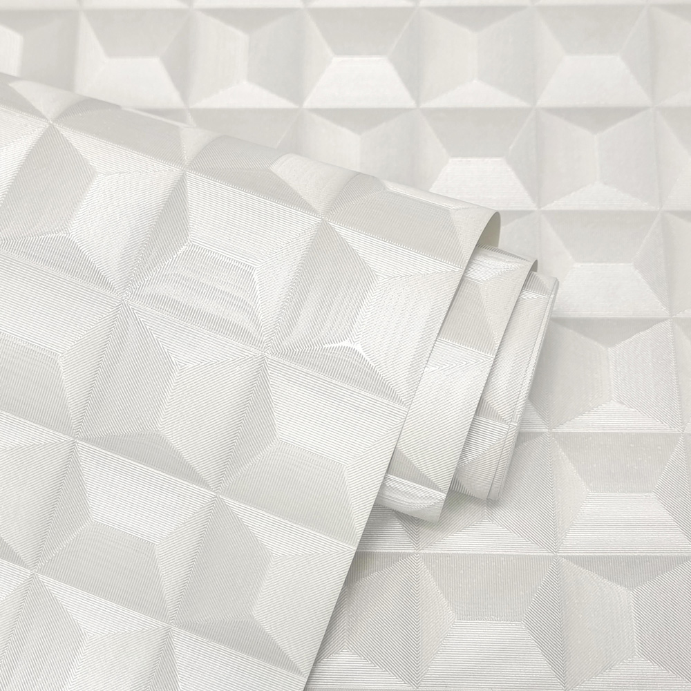Vymura Romero 3D Square Effect Geo White Vinyl Wallpaper Image 2