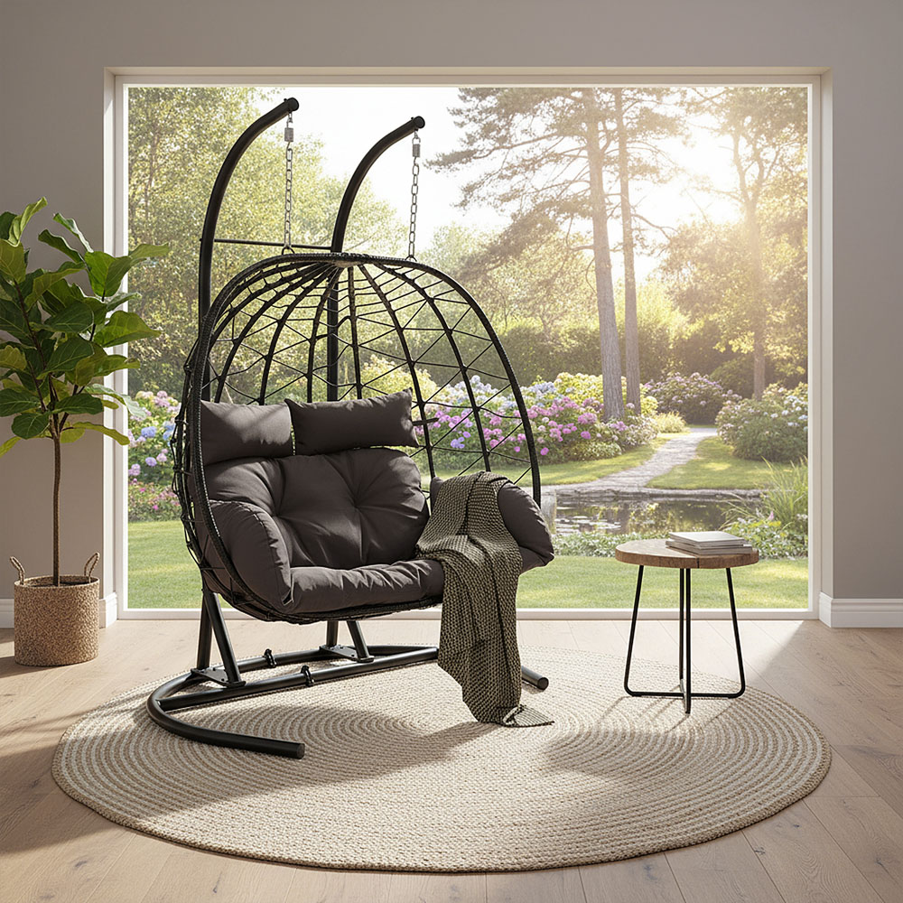 Living and Home 2 Seater Padded Swing Egg Chair with U-Shape Metal Stand Image 7