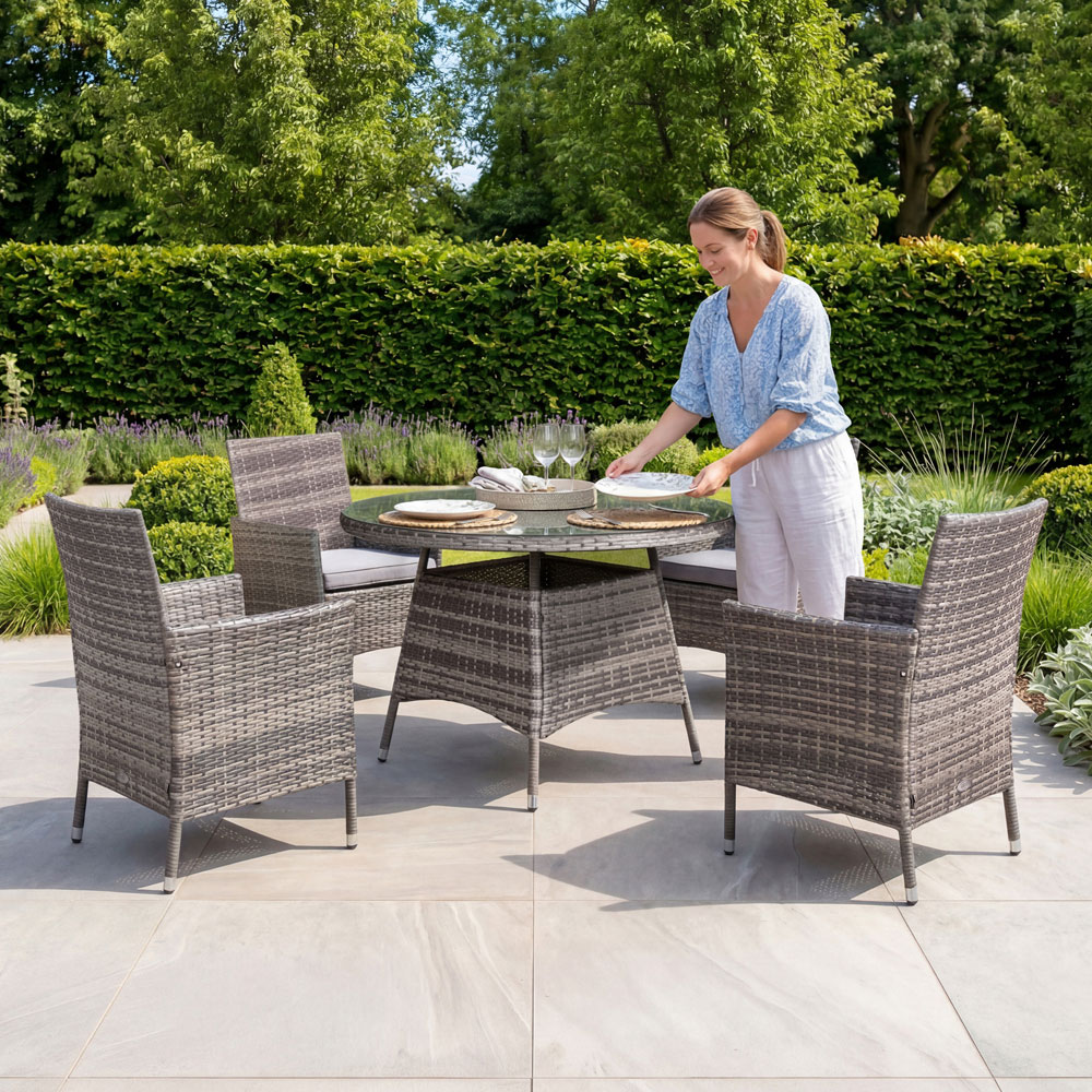 Charles Bentley Rattan 4 Seater Dining Table Grey Image 6