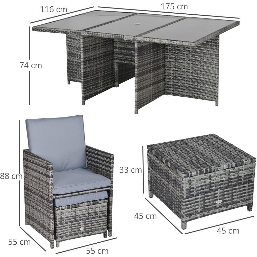 Outsunny Rattan 10 Seater Dining Set Grey Image 7