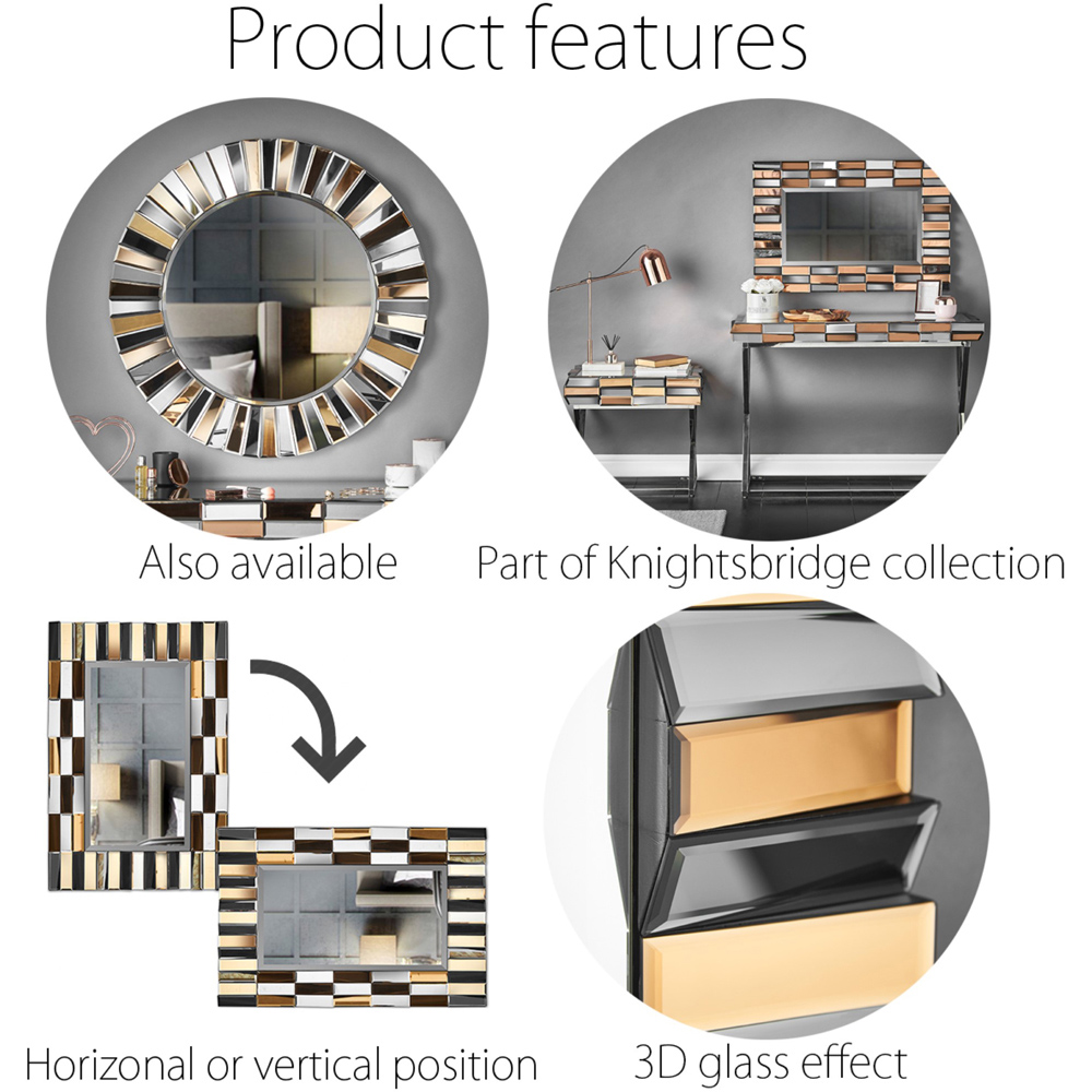 CARME Home Knightsbridge Rose gold and Silver 3D Rectangular Wall Mirror Image 3