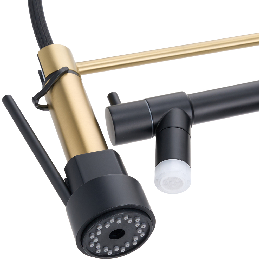 Living and Home Gold and Black 304 Stainless Steel Dual Spout Swivel Kitchen Faucet with LED Light Image 4