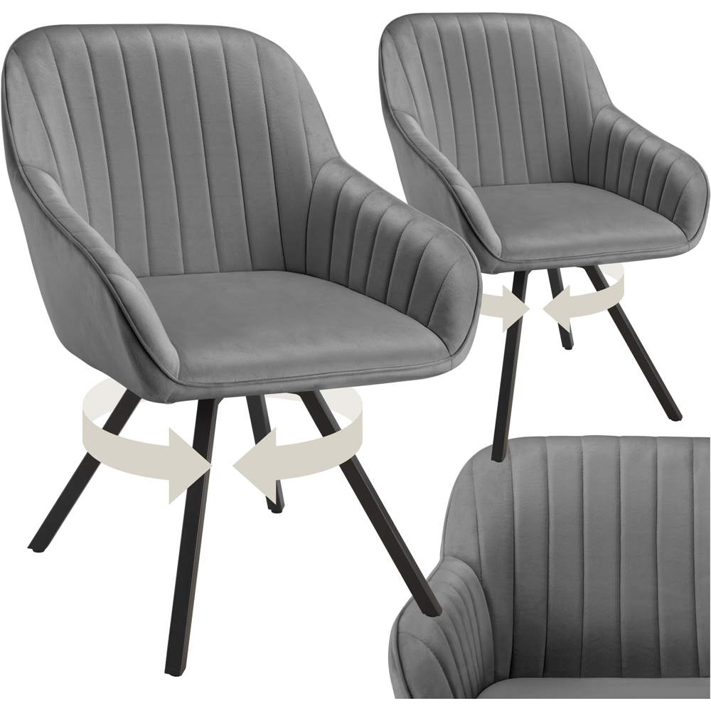 tectake Set of 2 Grey Velvet Lounge Armchair Image 2