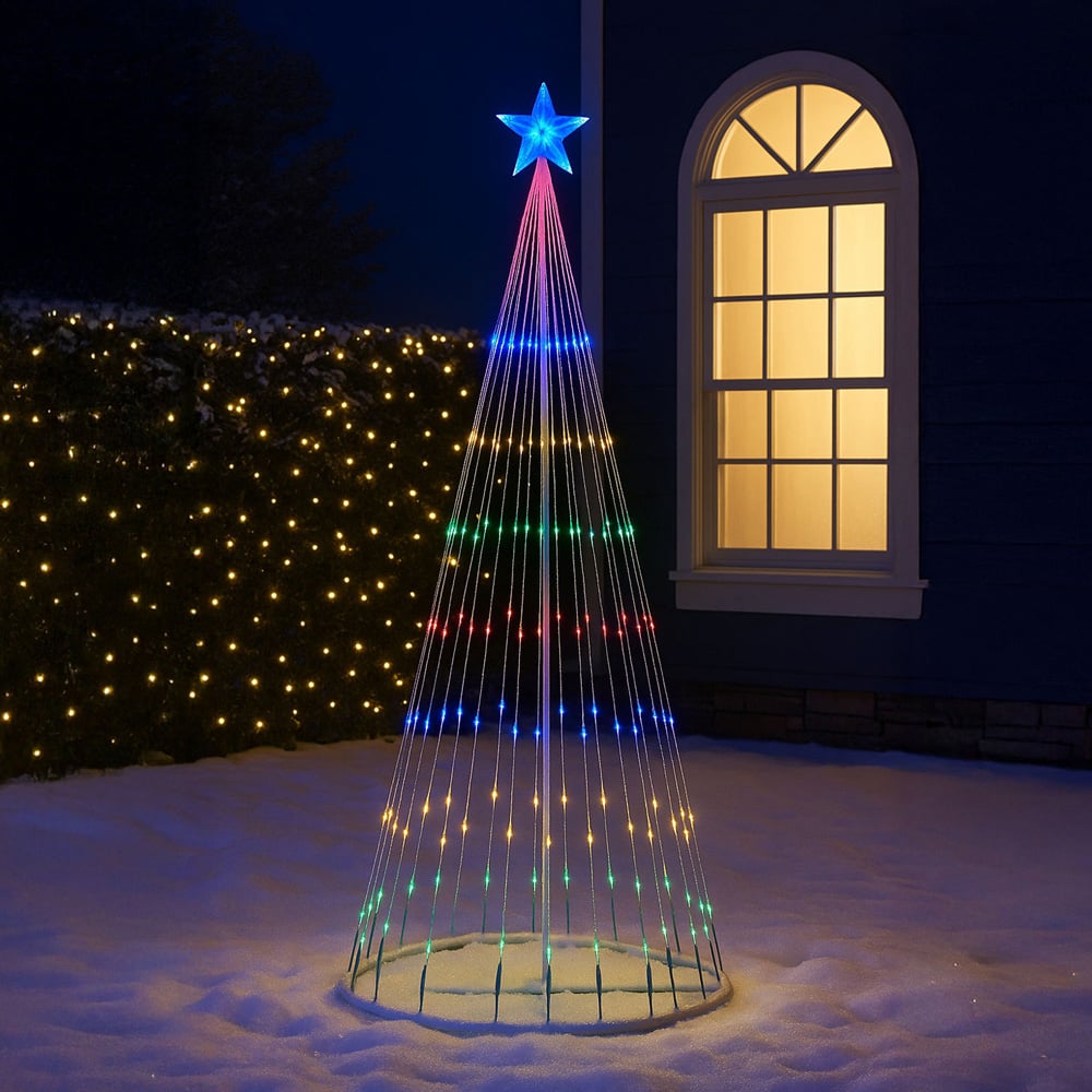 Neo Multicolour Waterfall LED Outdoor Christmas Tree with Remote 6ft Image 2
