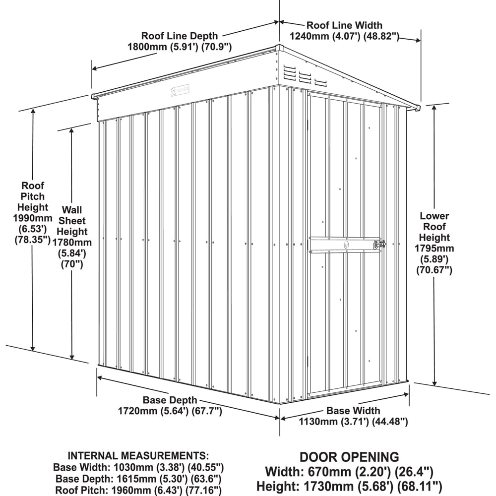 Globel 4 x 6ft Single Door Grey Metal Lean To Garden Shed Image 6