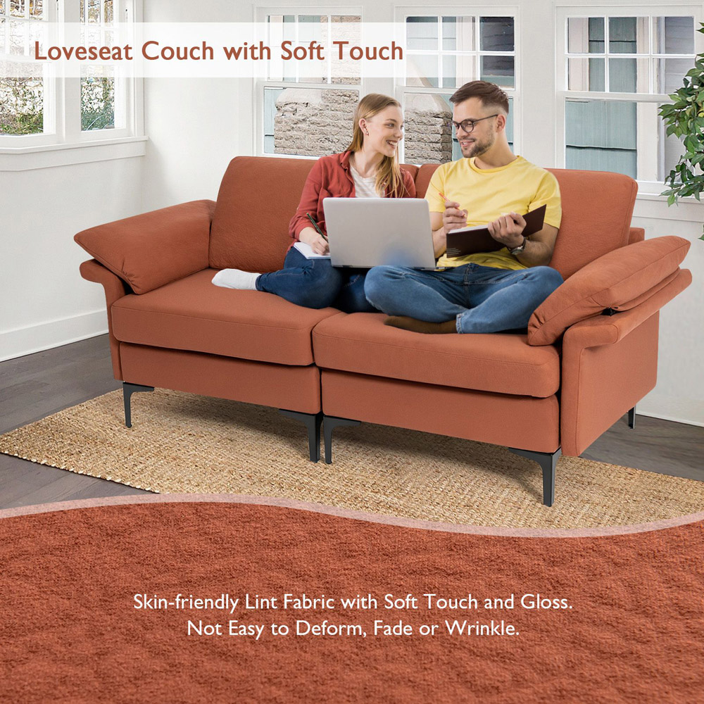 Costway 2 Seater Orange Upholstered Sofa Image 5