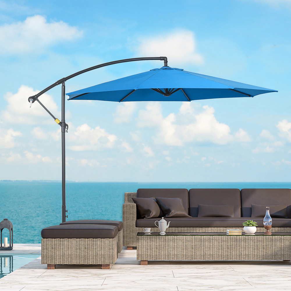 Outsunny Blue Banana Cantilever Parasol with Cross Base 3m Image 2