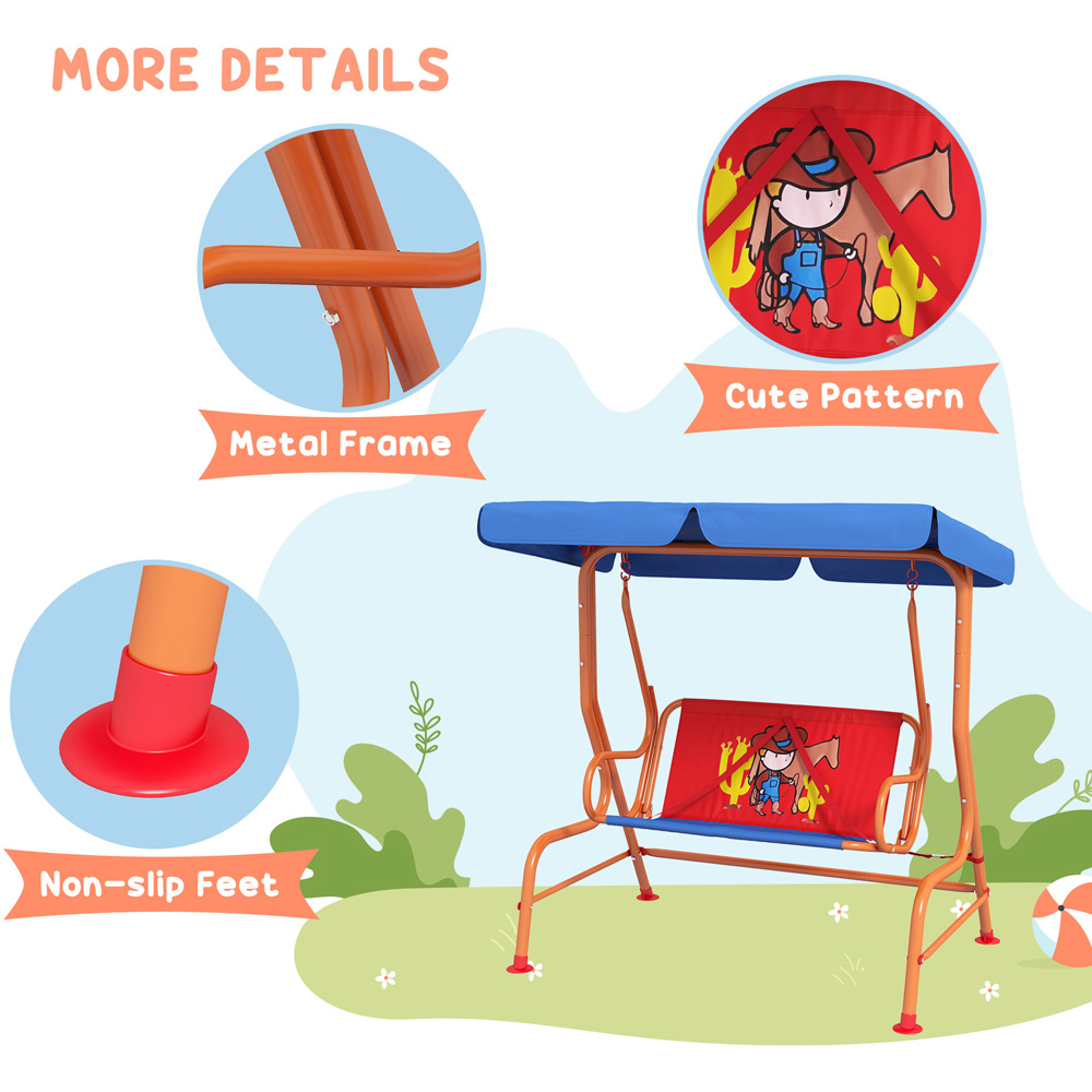 Outsunny Kids Cowboy Steel Swing Chair 39cm Image 6