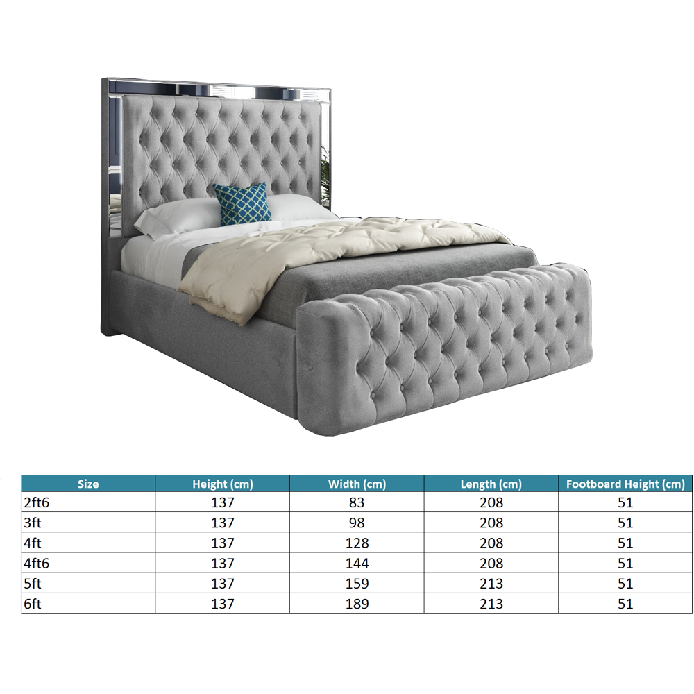 Marino Grey Single Velvet Upholstered Bed Frame with Mirrored Headboard Image 7