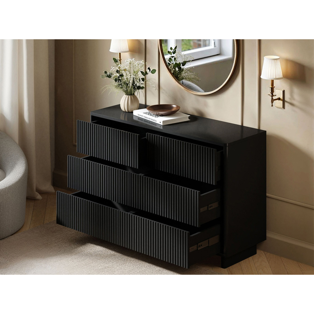 SOLACE+CO Velmor 6 Drawer Black Ribbed Chest of Drawers Image 6