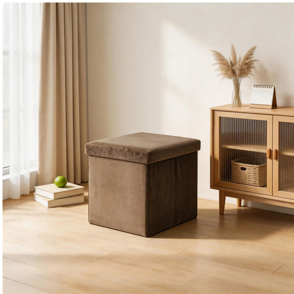 Brushed Velvet Storage Box Brown Image 3