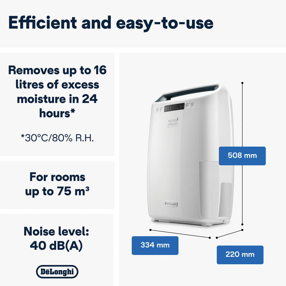 De'Longhi Tasciugo AriaDry Multi White Digital Dehumidifier 16L  Image 5