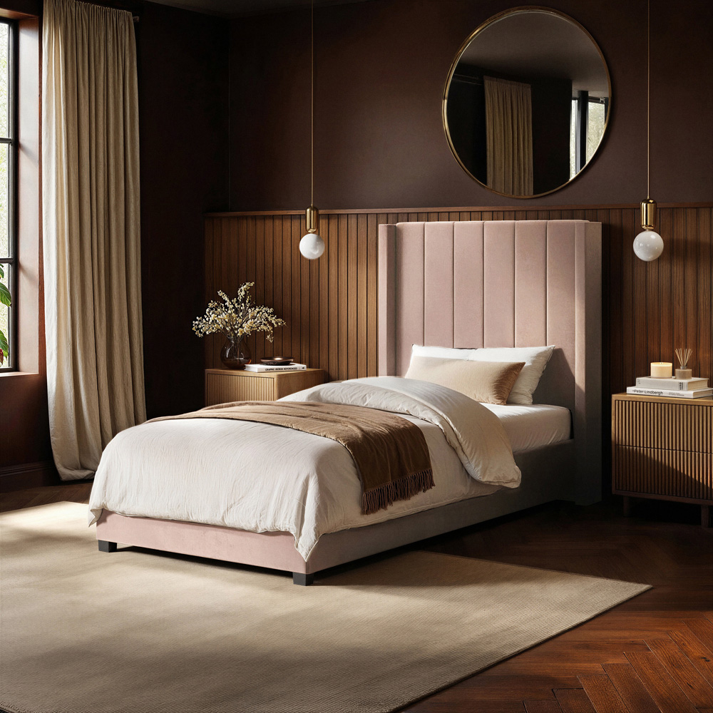 Flair Tiggy Single Pink Velvet Ottoman Bed Image 6