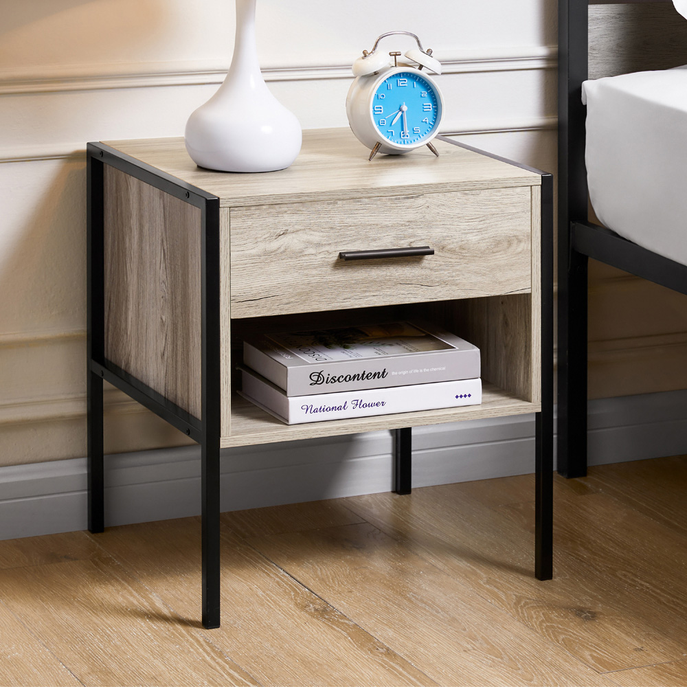 Vida Designs Brooklyn Single Drawer Grey Bedside Table Image 3