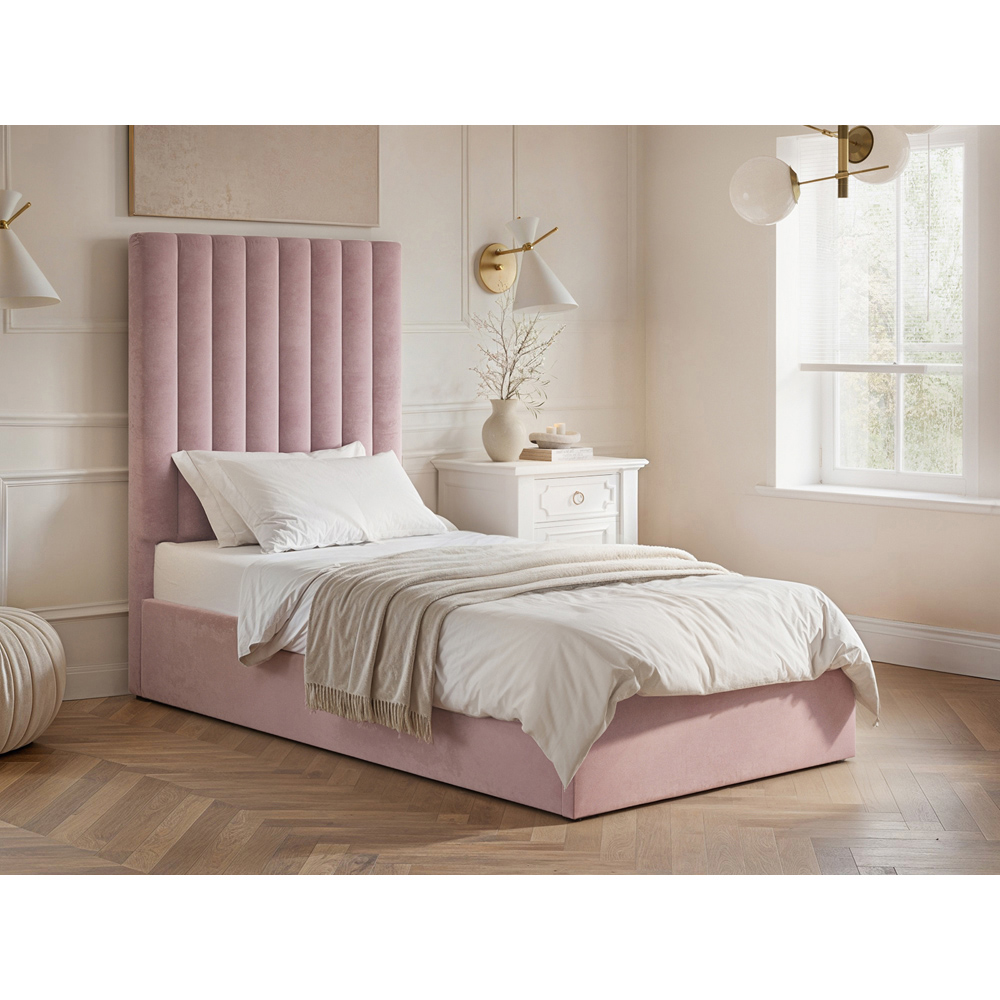 Solace+Co Everley Single Pink Velvet Ottoman Bed Image 7