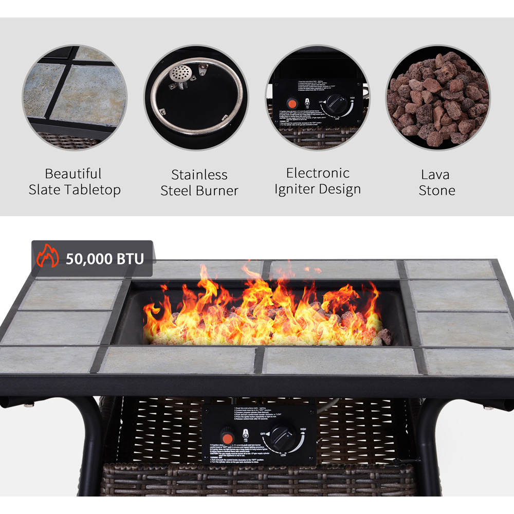 Outsunny Brown and Black Rattan Fire Pit Table with 50000 BTU Burner Image 4