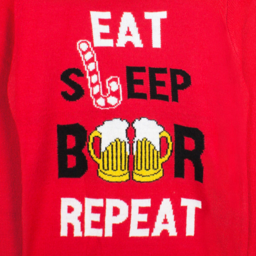 The Christmas Workshop Men Xmas Eat Sleep Beer Repeat Jumper Medium Red Image 2