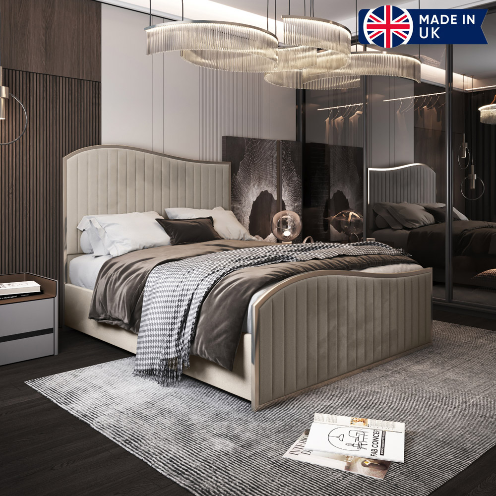 Brixton Silver Small Double Velvet Upholstered Metal Bed Frame with Wave Headboard Image 6