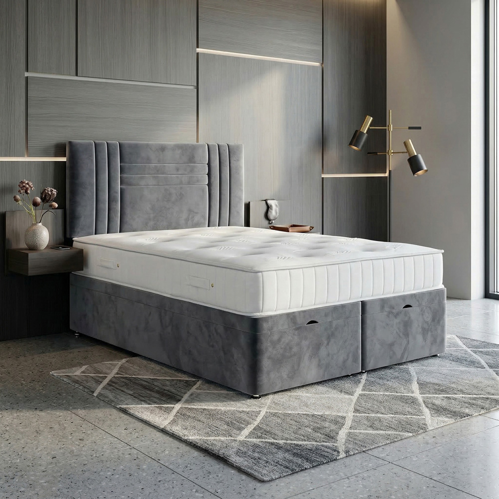 DS Living Orion Double Silver Plush Ottoman Bed Image 5
