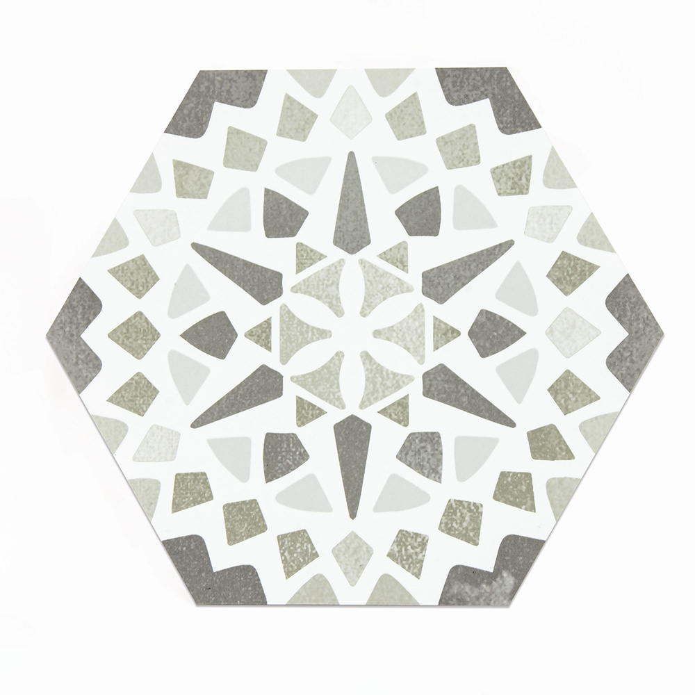 Floorpops Ribera Grey and White Peel and Stick Hexagon Floor Tile 26.4 x 22.86cm 10 Pack Image 2