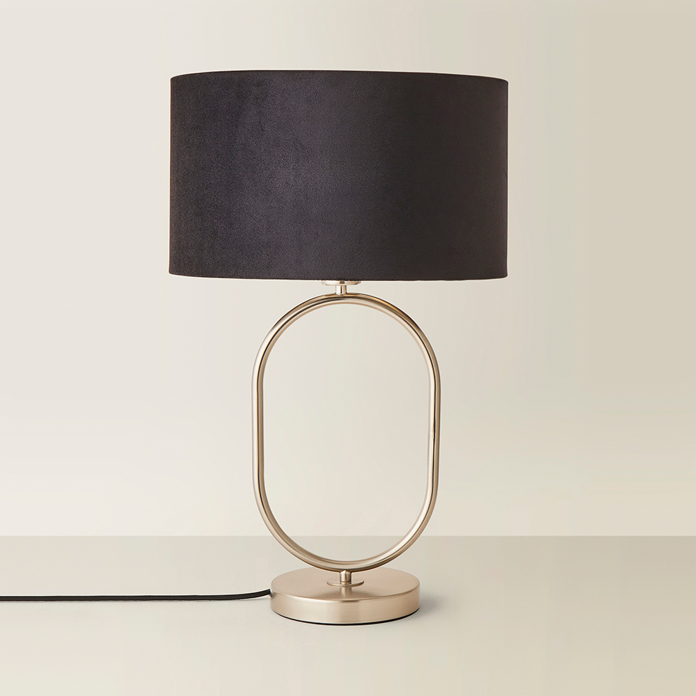 ValueLights Antonia Black Velvet Drum Lamp Shade Brushed Chrome Oval LED Table Lamp Image 5