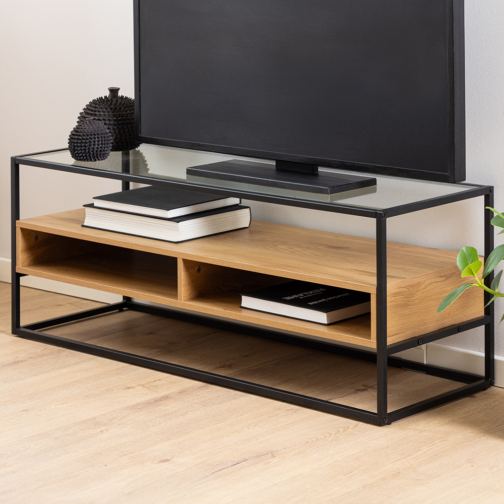 Florence Randolf 3 Shelf Black and Oak TV Unit Image 1